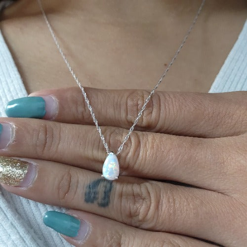14Kt Gold Opal Teardrop Pendant Necklace
