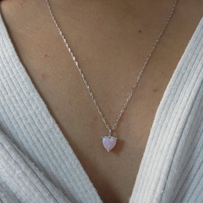 14Kt Gold Pink Opal Heart Pendant Necklace