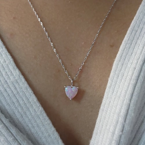 14Kt Gold Pink Opal Heart Pendant Necklace