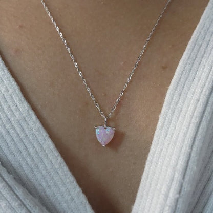 14Kt Gold Pink Opal Heart Pendant Necklace