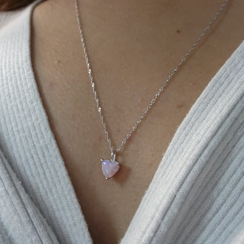 14Kt Gold Pink Opal Heart Pendant Necklace