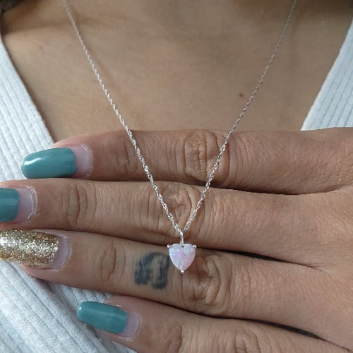 14Kt Gold Pink Opal Heart Pendant Necklace