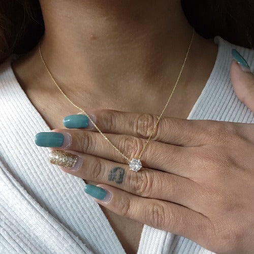 14Kt Gold 1 Ct Lab Grown Diamond 6 Prong Solitaire Pendant