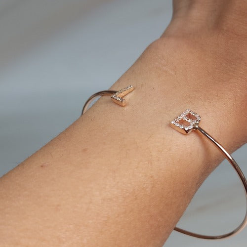 14Kt Gold Initial Letter Diamond Bangle Bracelet