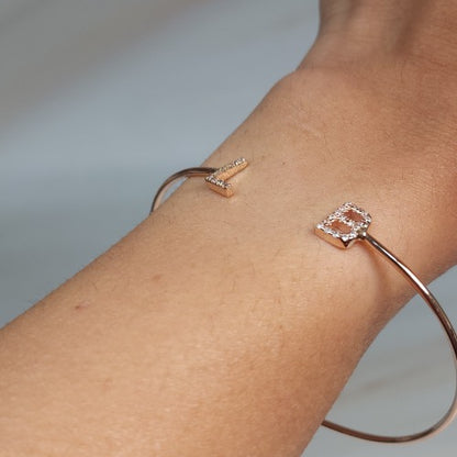 14Kt Gold Initial Letter Diamond Bangle Bracelet