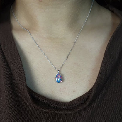 14Kt Gold Black Opal Teardrop Pendant Necklace