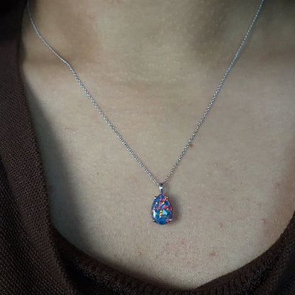 14Kt Gold Black Opal Teardrop Pendant Necklace