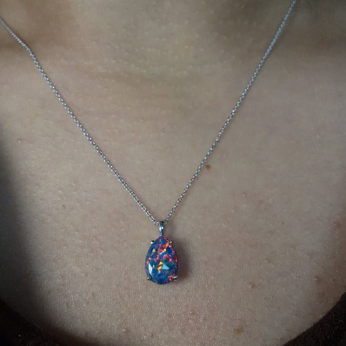 14Kt Gold Black Opal Teardrop Pendant Necklace