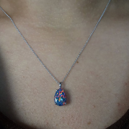 14Kt Gold Black Opal Teardrop Pendant Necklace