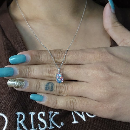 14Kt Gold Black Opal Teardrop Pendant Necklace