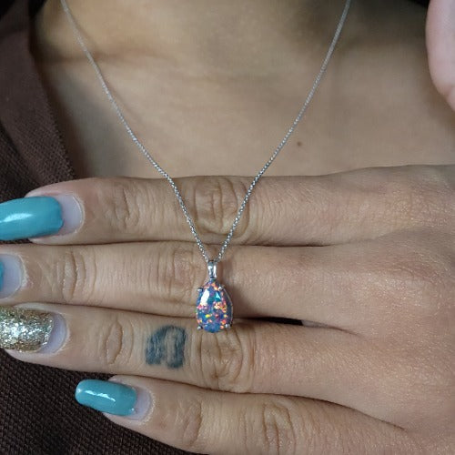 14Kt Gold Black Opal Teardrop Pendant Necklace