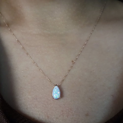 14Kt Gold Opal Teardrop Pendant Necklace