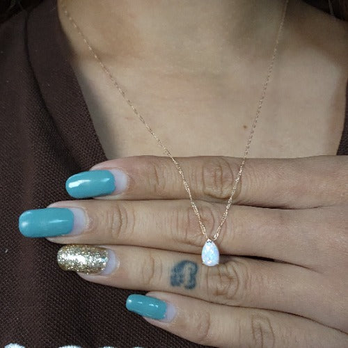 14Kt Gold Opal Teardrop Pendant Necklace