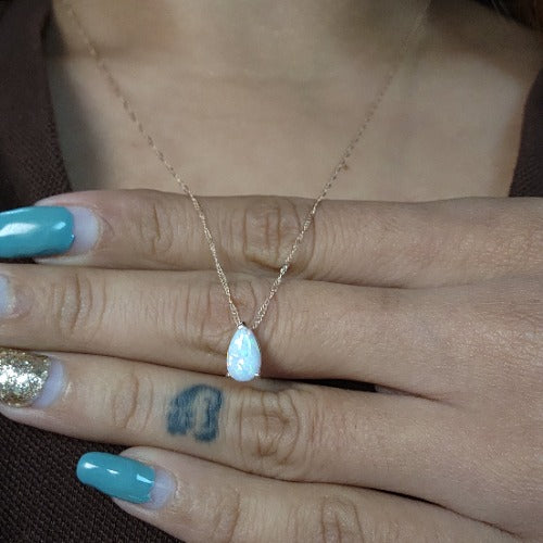 14Kt Gold Opal Teardrop Pendant Necklace