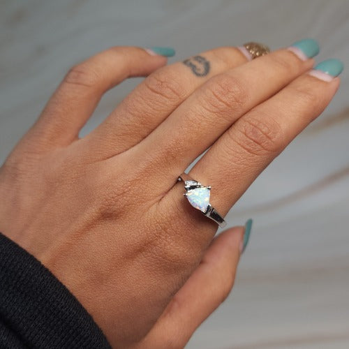 14Kt Gold Opal & Diamond Trillion Ring