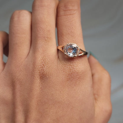 14Kt Gold 2 Ct Genuine Aquamarine & Diamond Halo Design Round Ring