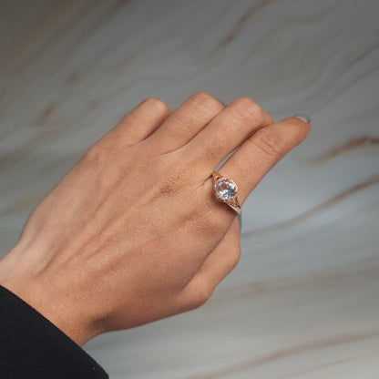 14Kt Gold 2 Ct Genuine Aquamarine & Diamond Halo Design Round Ring