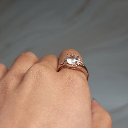 14Kt Gold 2 Ct Genuine Aquamarine & Diamond Halo Design Round Ring