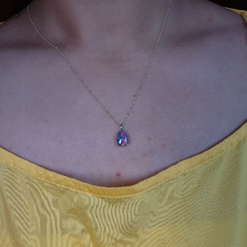 14Kt Gold Black Opal Teardrop Pendant Necklace