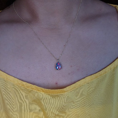14Kt Gold Black Opal Teardrop Pendant Necklace