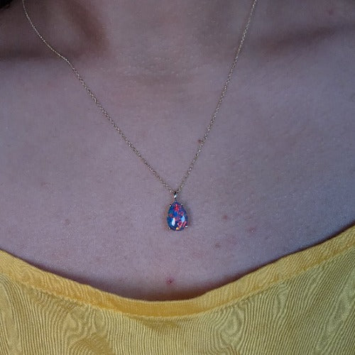 14Kt Gold Black Opal Teardrop Pendant Necklace