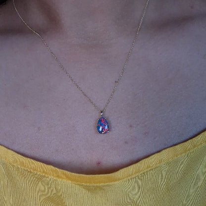 14Kt Gold Black Opal Teardrop Pendant Necklace