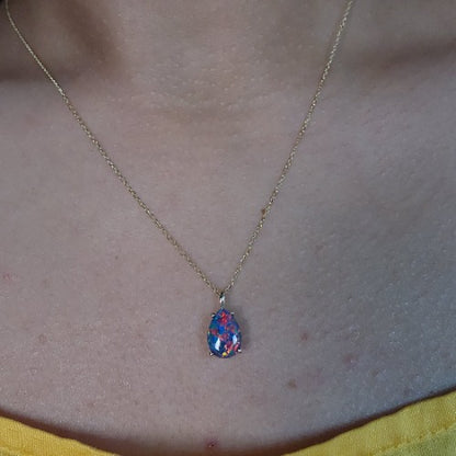 14Kt Gold Black Opal Teardrop Pendant Necklace
