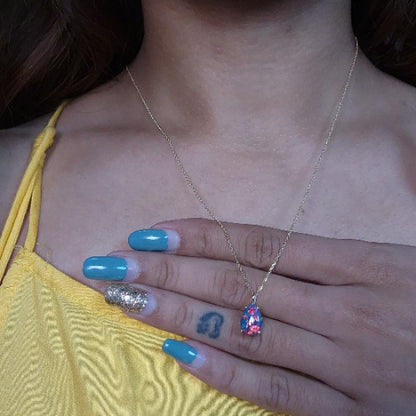 14Kt Gold Black Opal Teardrop Pendant Necklace