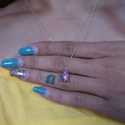 14Kt Gold Black Opal Teardrop Pendant Necklace