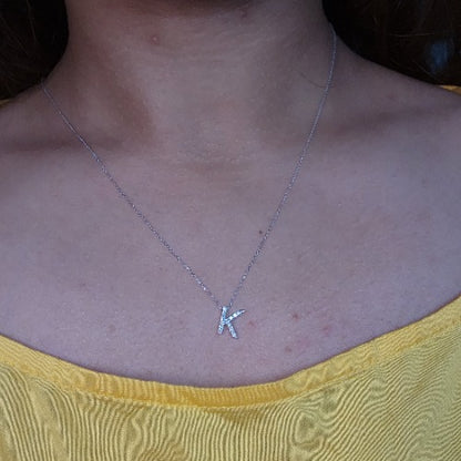 14Kt Gold Initial Letter Diamond Pendant Necklace