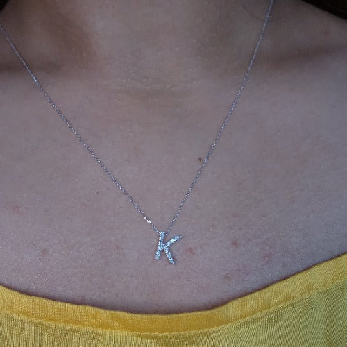 14Kt Gold Initial Letter Diamond Pendant Necklace