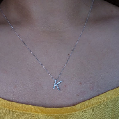 14Kt Gold Initial Letter Diamond Pendant Necklace