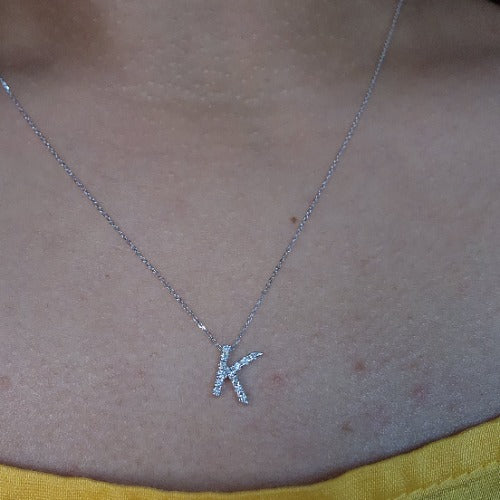 14Kt Gold Initial Letter Diamond Pendant Necklace