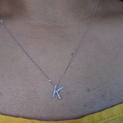 14Kt Gold Initial Letter Diamond Pendant Necklace