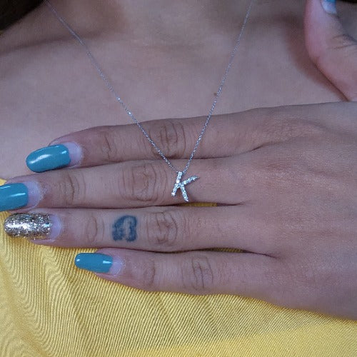 14Kt Gold Initial Letter Diamond Pendant Necklace