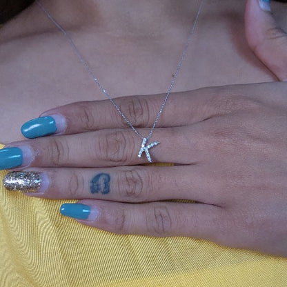 14Kt Gold Initial Letter Diamond Pendant Necklace