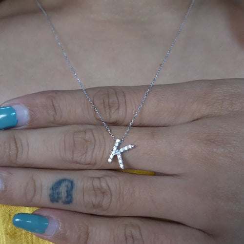 14Kt Gold Initial Letter Diamond Pendant Necklace