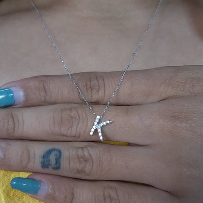 14Kt Gold Initial Letter Diamond Pendant Necklace