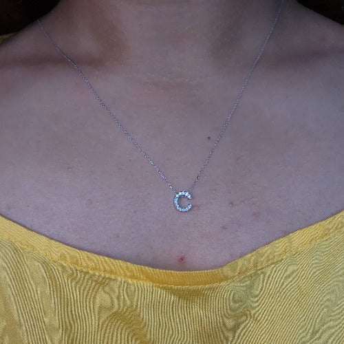 14Kt Gold Initial Letter Diamond Pendant Necklace