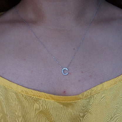 14Kt Gold Initial Letter Diamond Pendant Necklace