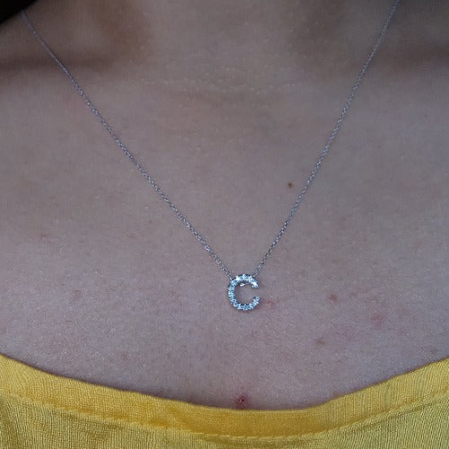 14Kt Gold Initial Letter Diamond Pendant Necklace