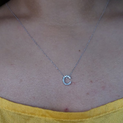 14Kt Gold Initial Letter Diamond Pendant Necklace