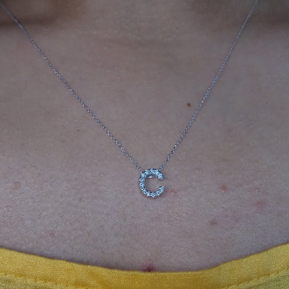 14Kt Gold Initial Letter Diamond Pendant Necklace