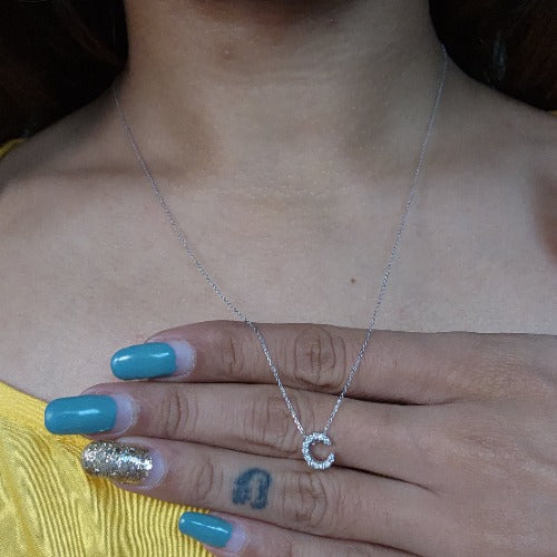 14Kt Gold Initial Letter Diamond Pendant Necklace