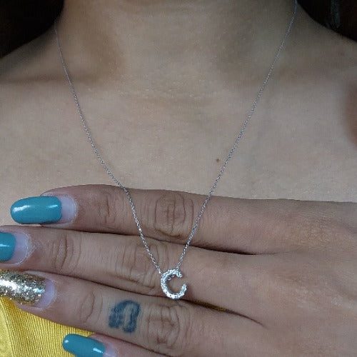 14Kt Gold Initial Letter Diamond Pendant Necklace