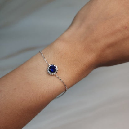 14Kt Gold Blue Sapphire Halo Bracelet