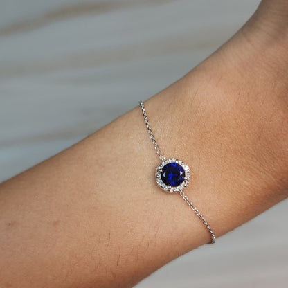 14Kt Gold Blue Sapphire Halo Bracelet