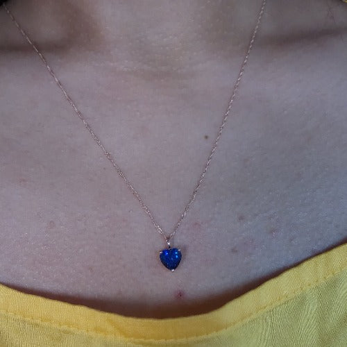 14Kt Gold Blue Sapphire Heart Pendant Necklace