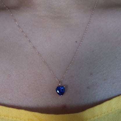 14Kt Gold Blue Sapphire Heart Pendant Necklace