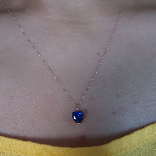 14Kt Gold Blue Sapphire Heart Pendant Necklace
